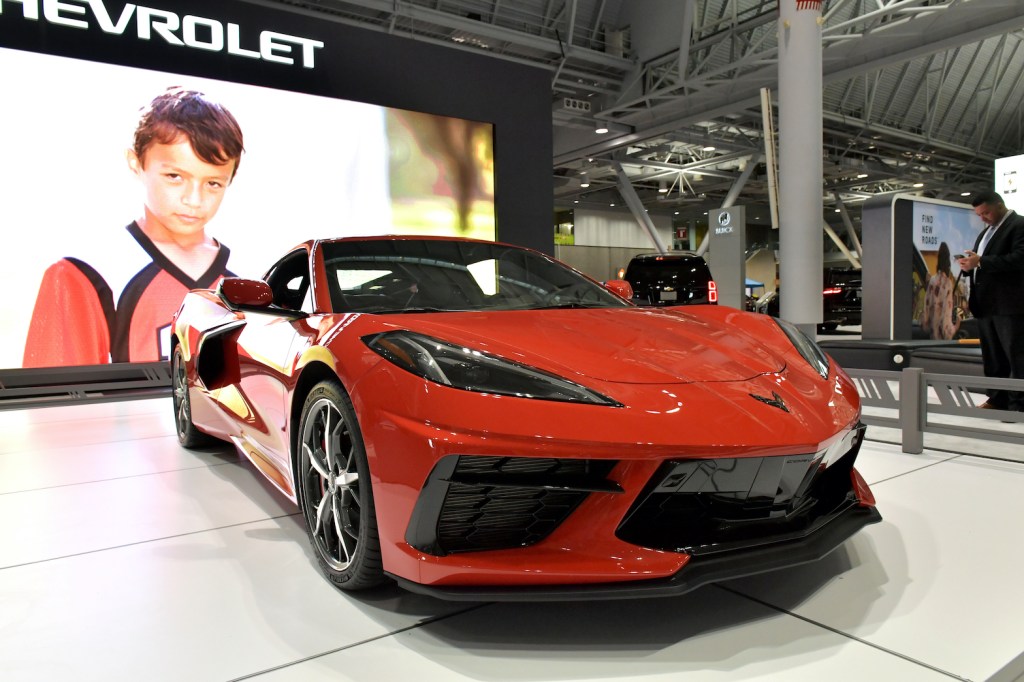 A Chevrolet Corvette Stingray is seen at the 2020 New England Auto Show Press Preview