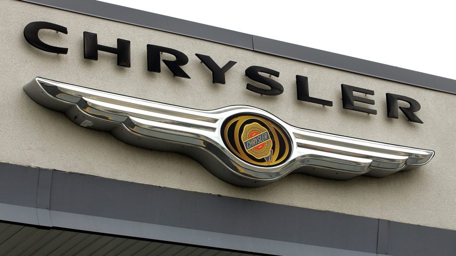 The Chrysler logo seen on the front of a building