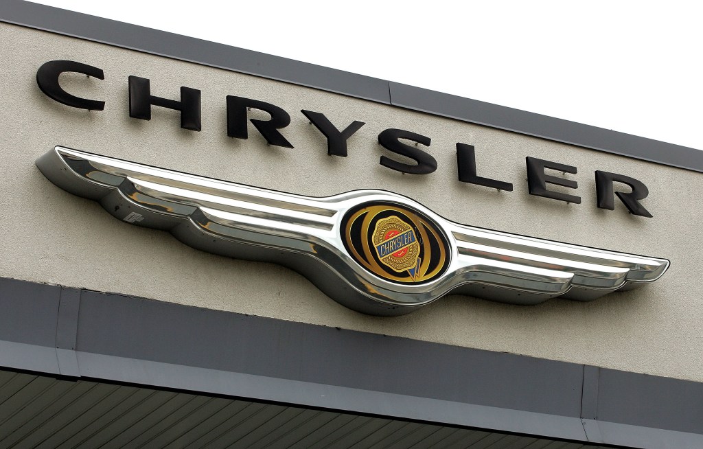 The Chrysler logo seen on the front of a building