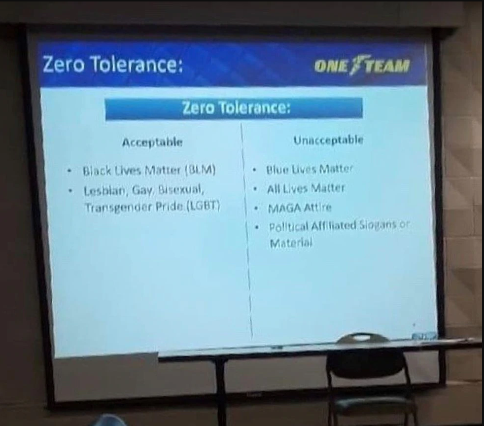 The zero tolerance slide at the Goodyear company presentation 