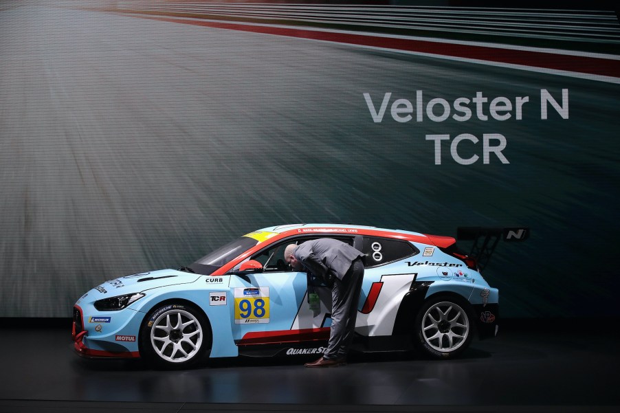 The Hyundai Veloster N TCR is displayed at the North American International Auto Show (NAIAS)