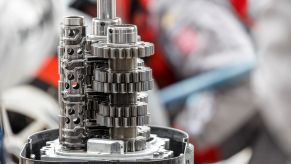The gears and other internal components of an IndyCar transmission