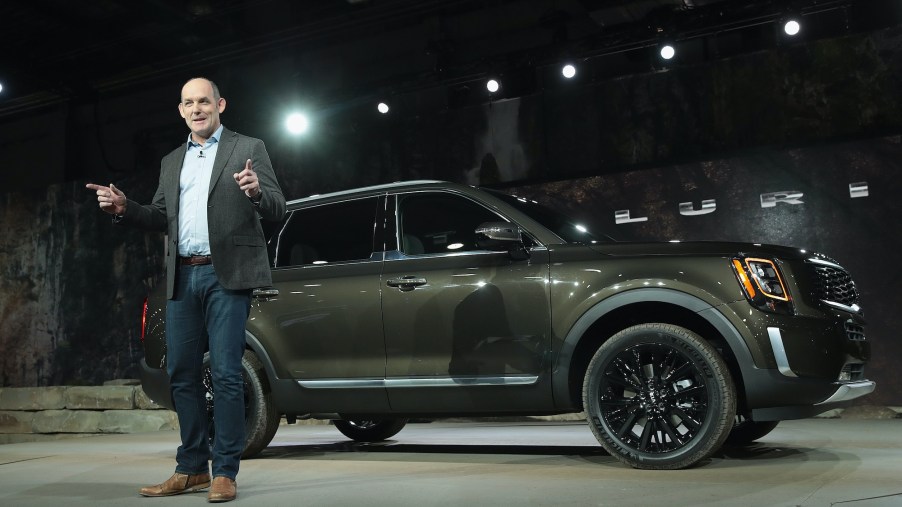 Kia Motors America COO Michael Cole introduces the 2020 Telluride SUV at the North American International Auto Show