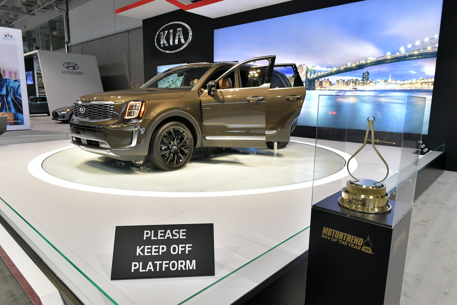 The predecessor to the 2021 Telluride is seen at the 2020 New England Auto Show Press Preview