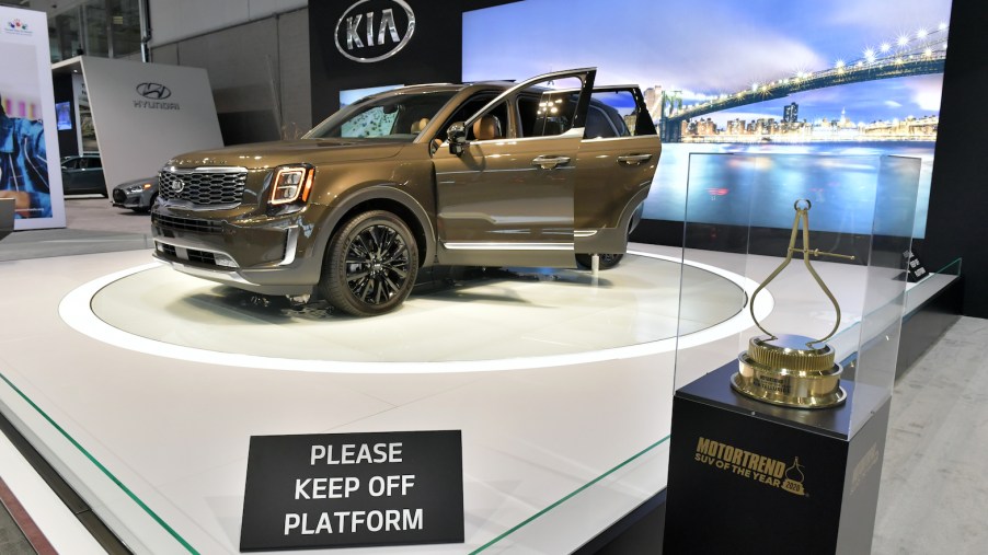 The predecessor to the 2021 Telluride is seen at the 2020 New England Auto Show Press Preview