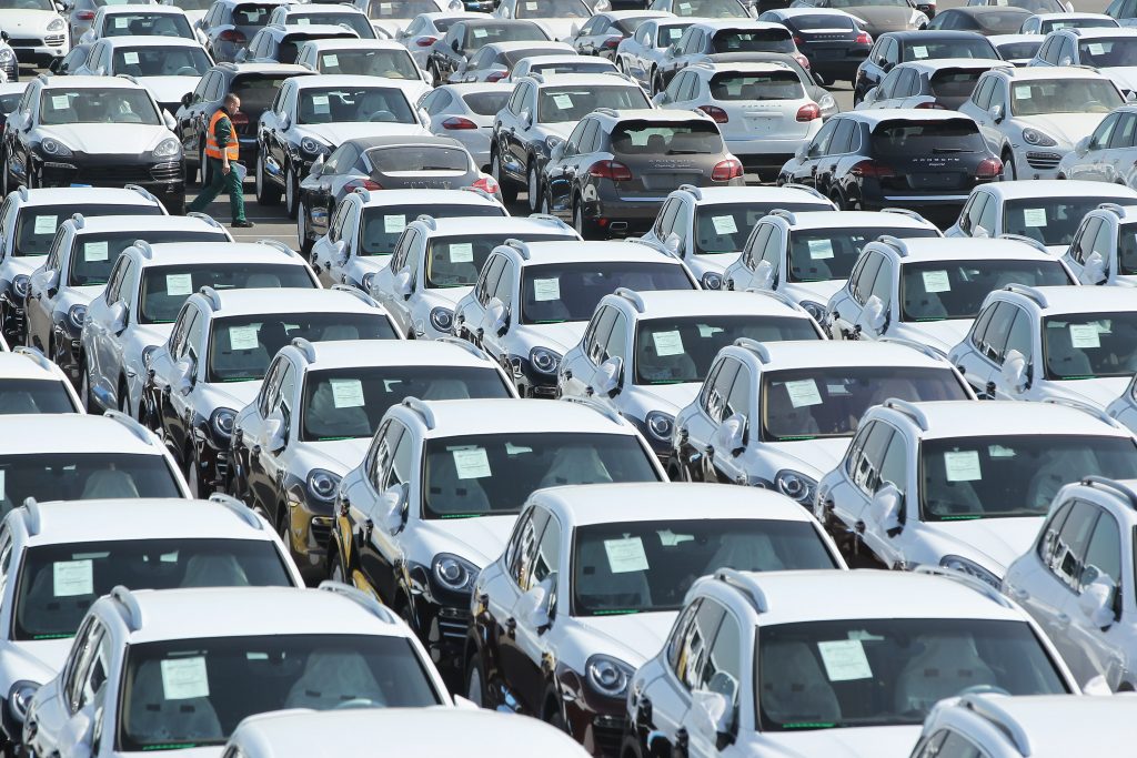 Newly assembled Porsche cars ready to be sold