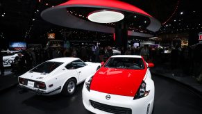 A 2020 Nissan 370Z on display at an auto show