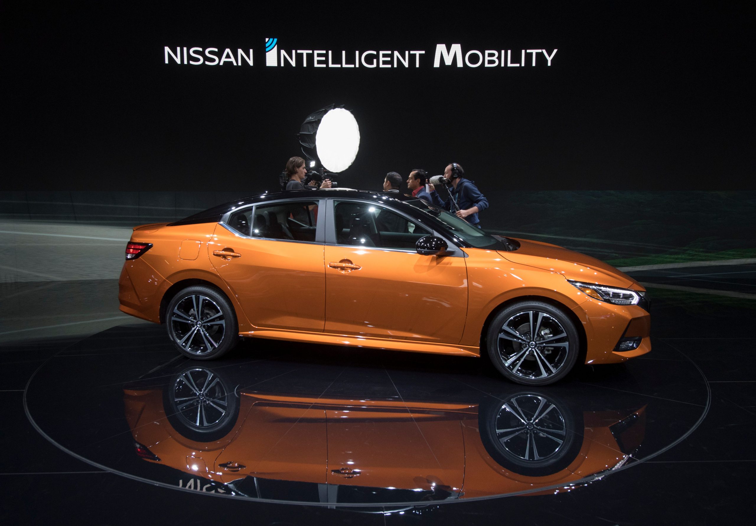 A new Nissan Sentra on display at an auto show