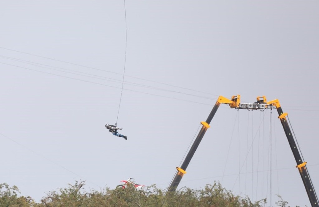 A stuntperson in freefall during shooting of Mission Impossible 7