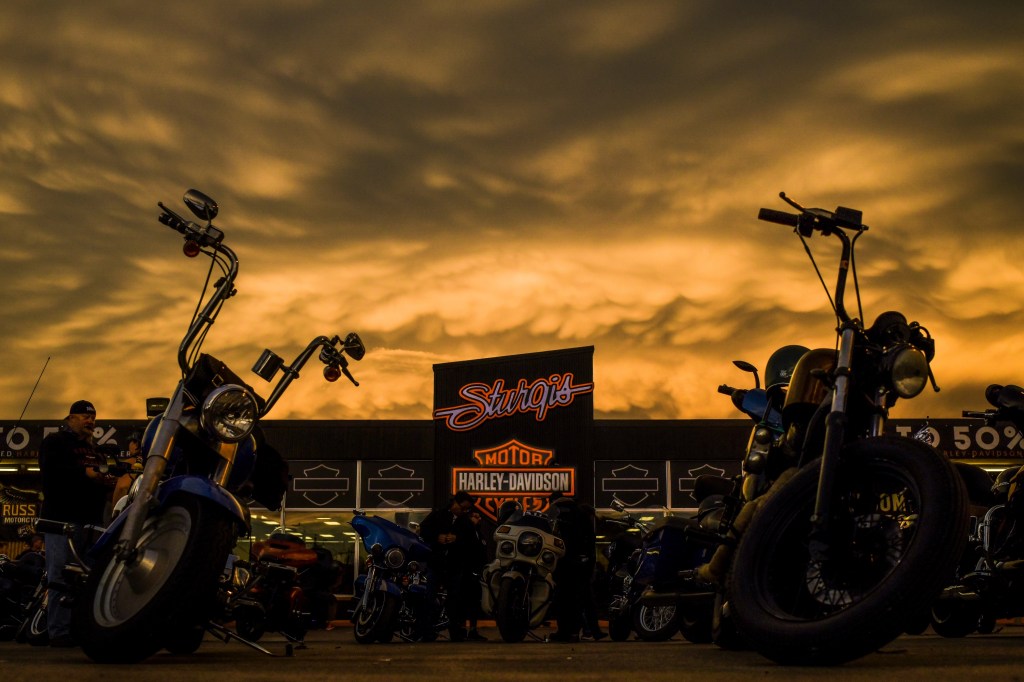 Sunset at the Sturgis Harley Davidson dealership during the 80th Annual Sturgis Motorcycle Rally