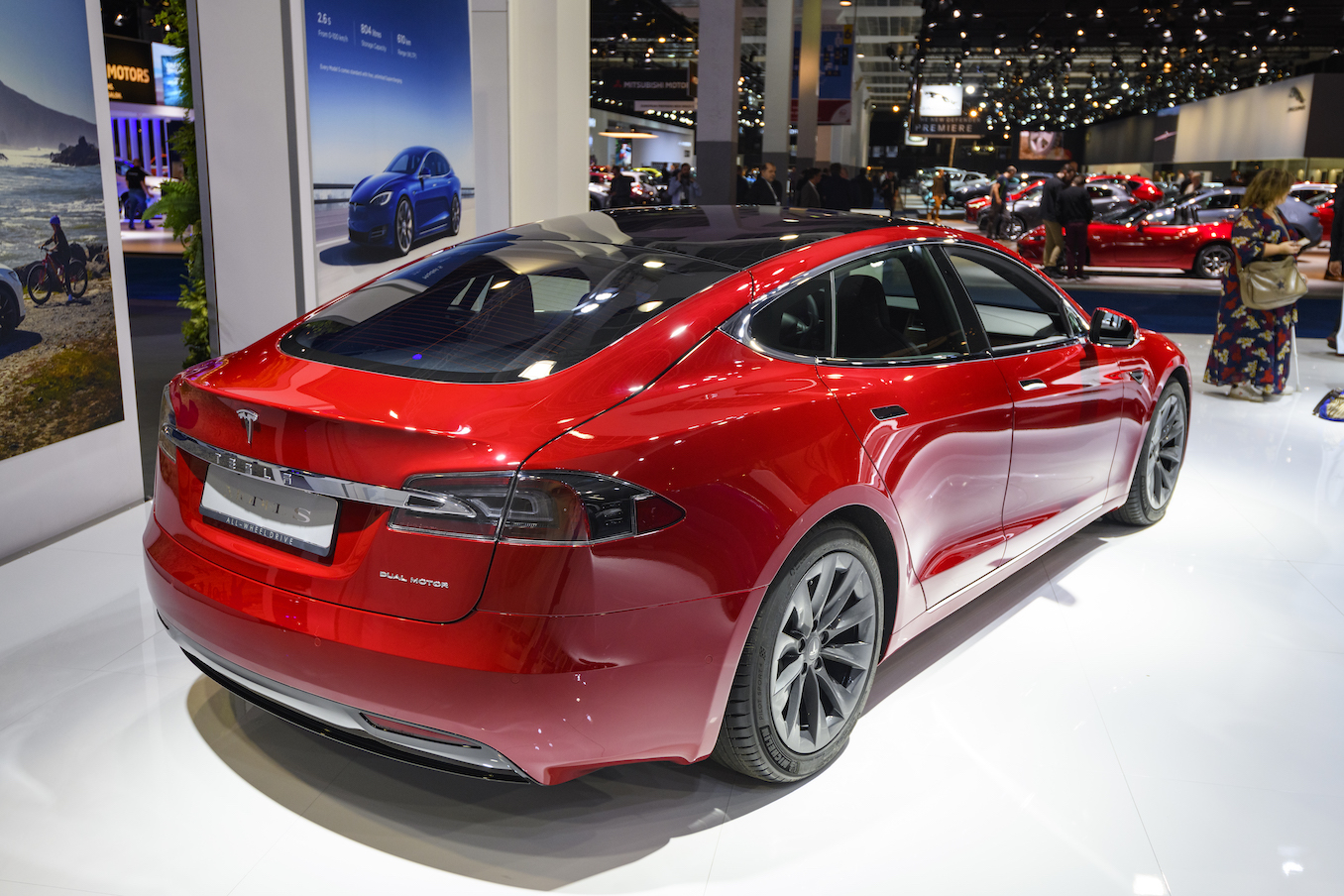 Tesla Model S dual motor all electric sedan on display at Brussels Expo