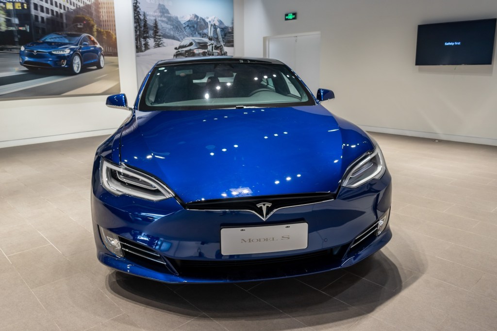 Tesla Model 3, model X and model s in the exhibition hall of the newly opened Tesla experience center