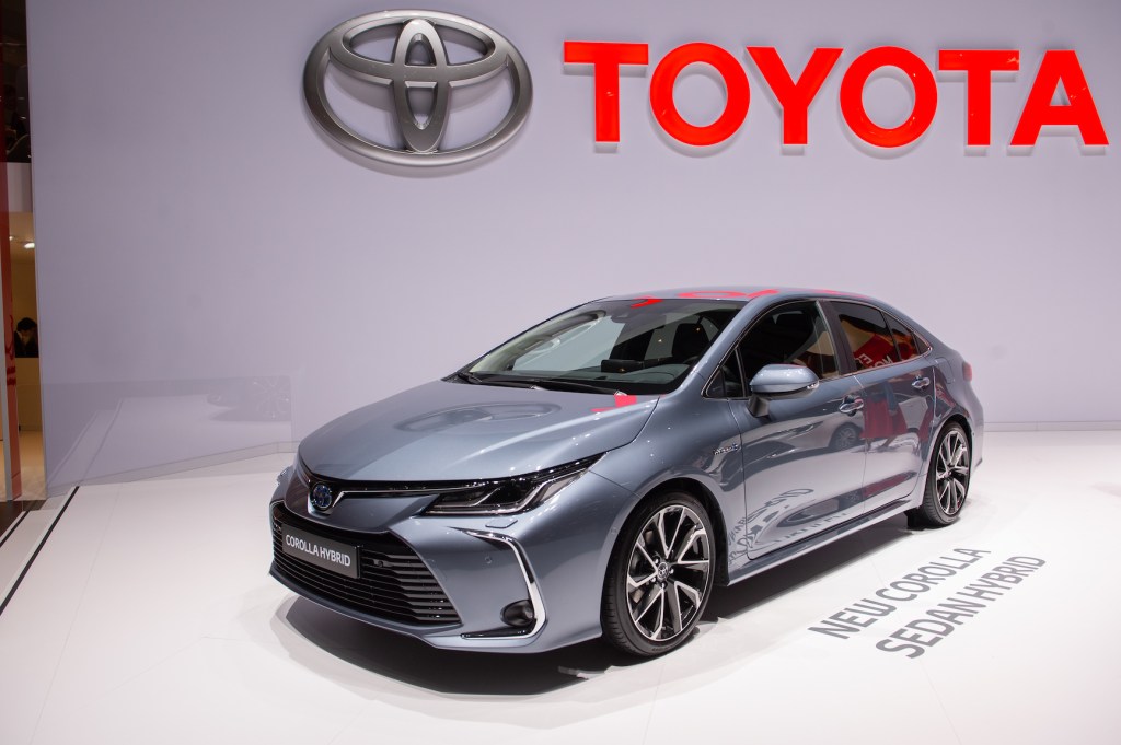 The Corolla Hybrid, competing with the Honda Civic, is displayed during the first press day at the 89th Geneva International Motor Show