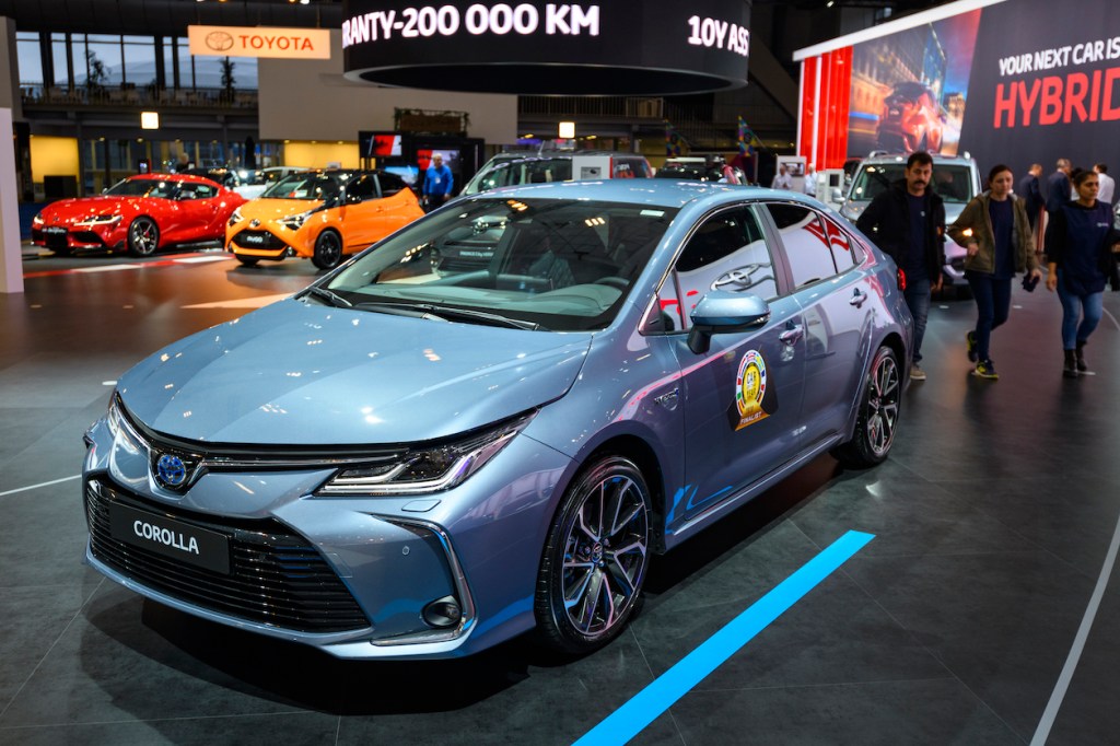2020 Corolla compact hatchback sedan on display at Brussels Expo