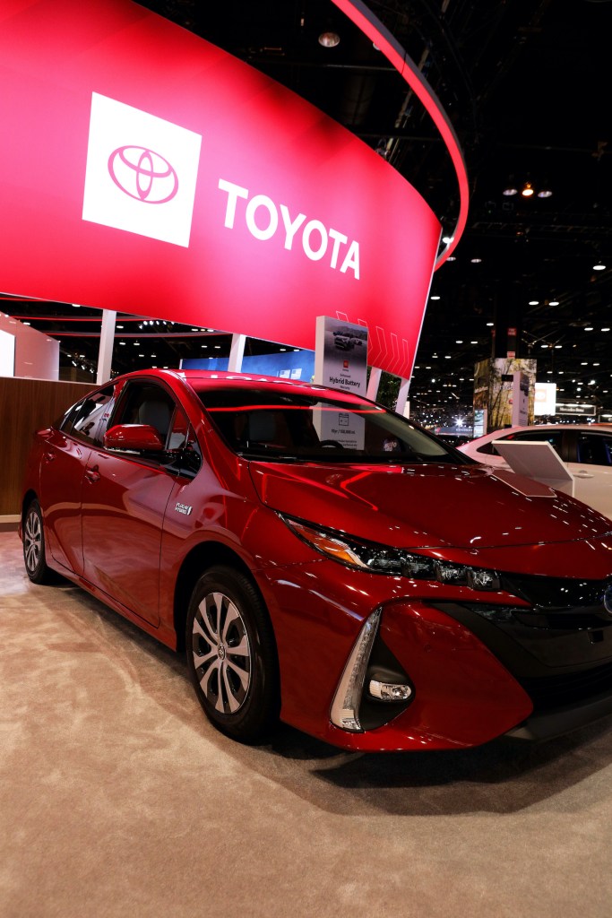 2020 Toyota Prius Prime, predecessor of the 2021 Prius, is on display at the 112th Annual Chicago Auto Show