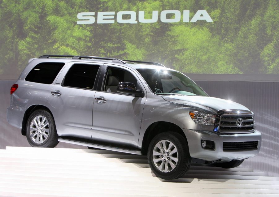 A Toyota Sequoia on display at an auto show
