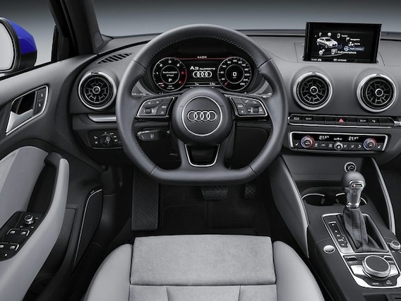 The Audi A3 has a clean interior complete with a modern infotainment system.