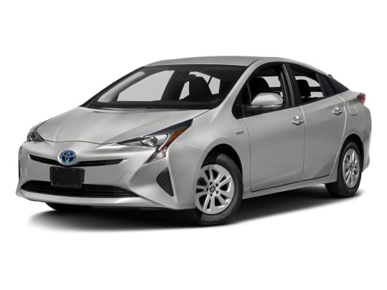 three-quarter front view of a silver Prius against a white backdrop