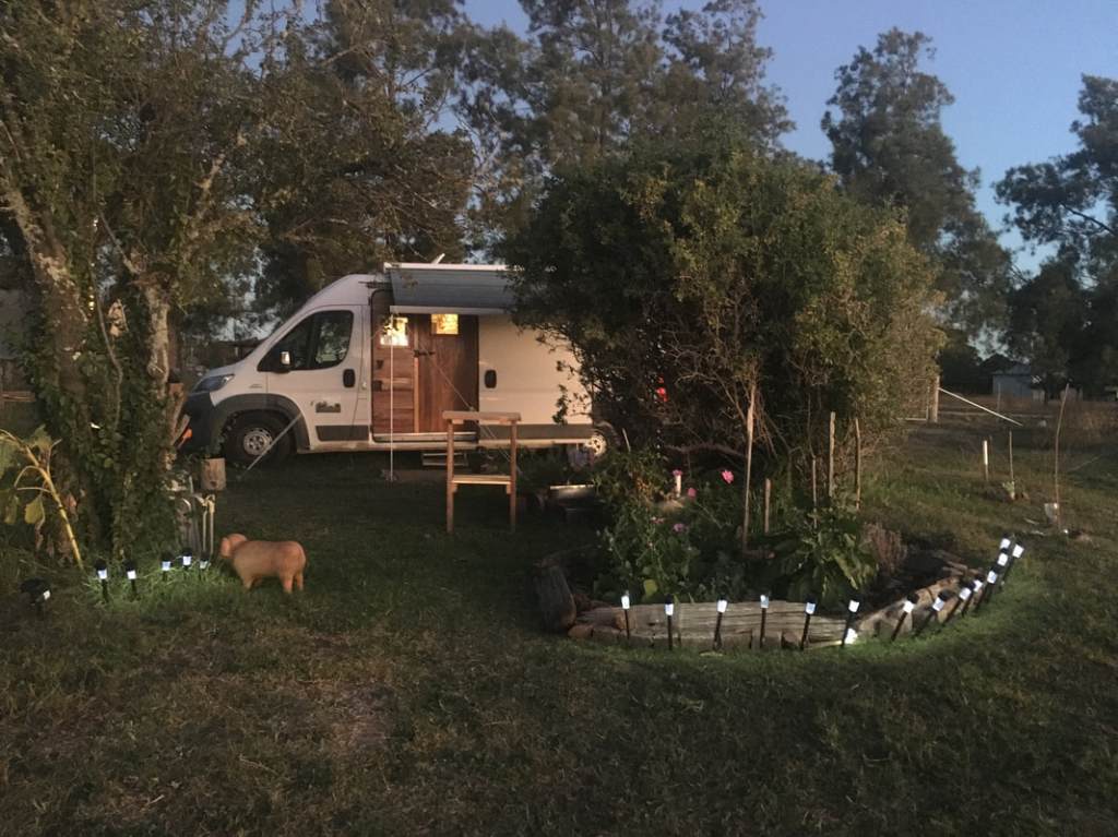 a semi permanent gardened area set up for the van conversion, as it's lived in full-time.