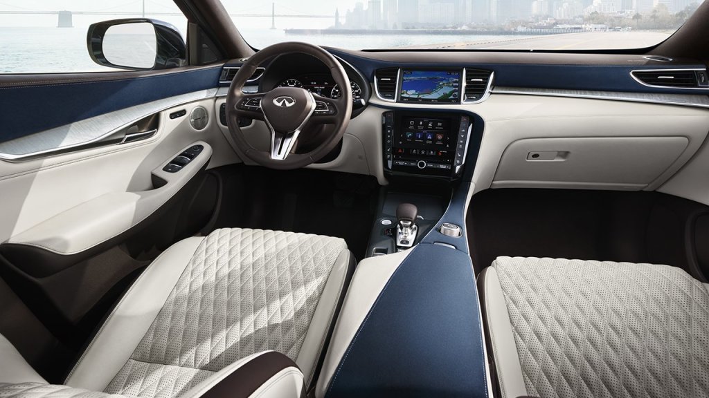a 2020 Infiniti QX50 with beige leather seats |