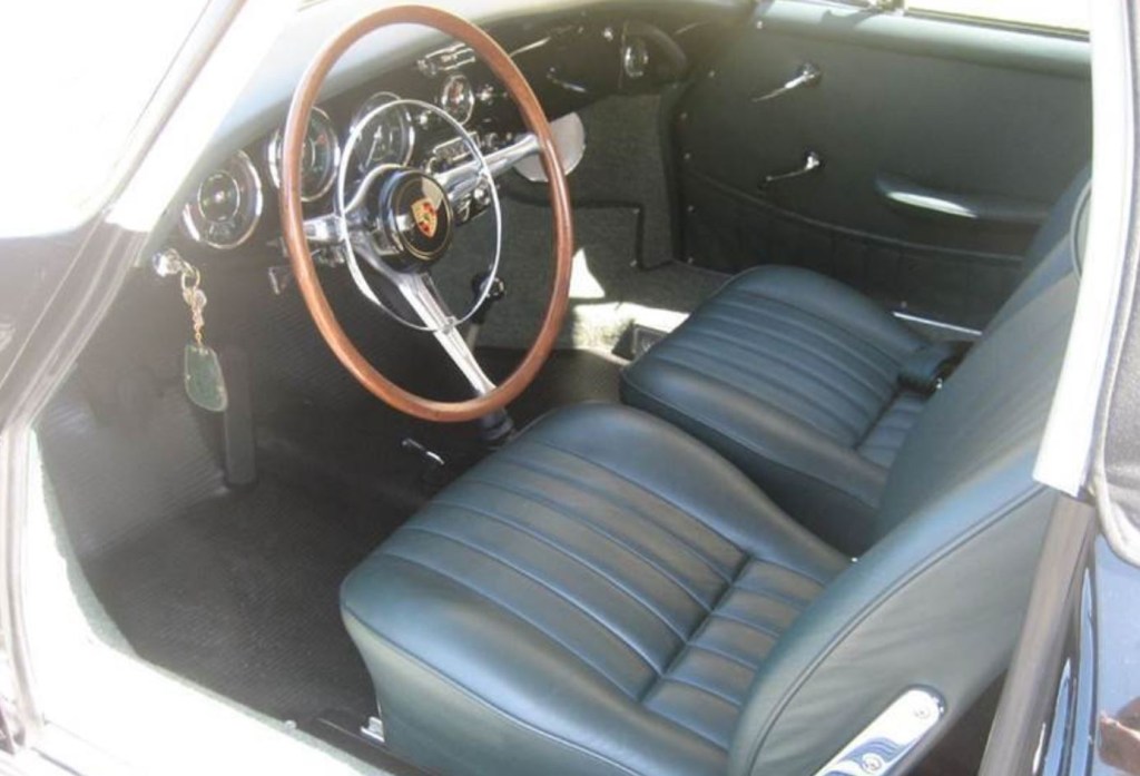 The black interior of a 1965 Porsche 356 SC Cabriolet