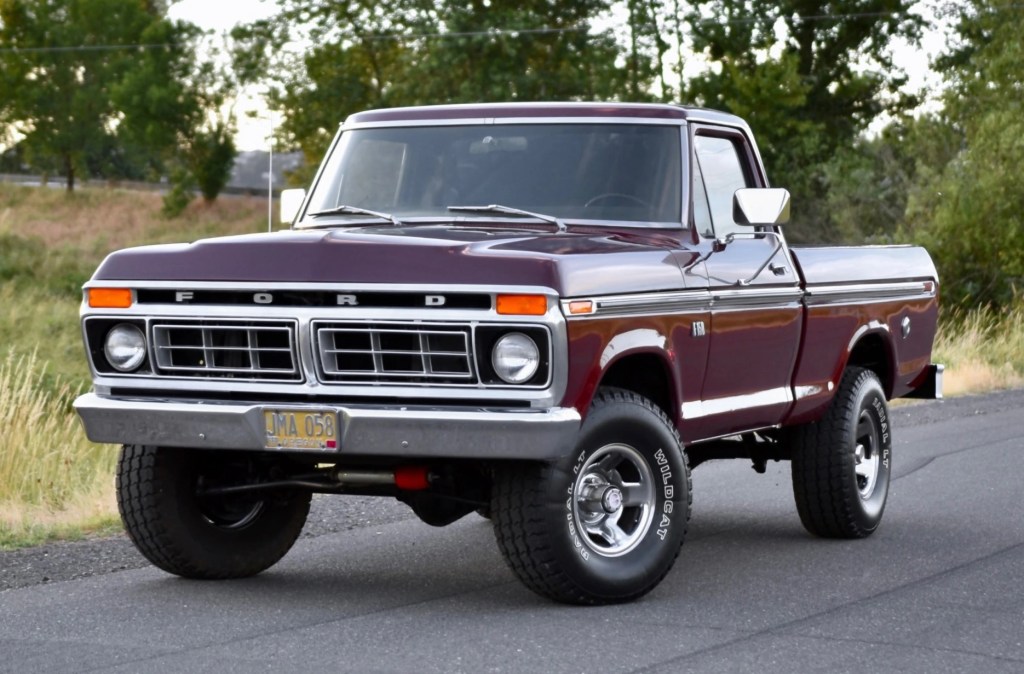 A maroon 1976 Ford F-150 4x4