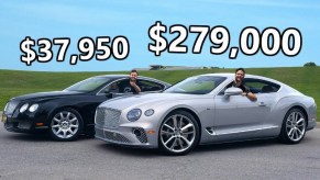 A black 2007 Bentley Continental GT Mulliner next to a silver 2020 Bentley Continental GT V8