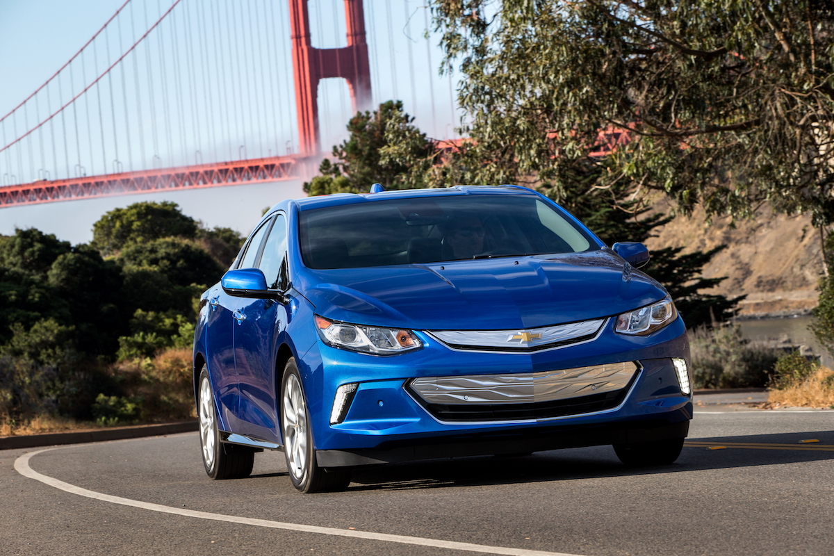 2017 Chevrolet Volt driving near the San Francisco Golden Gate Bridge