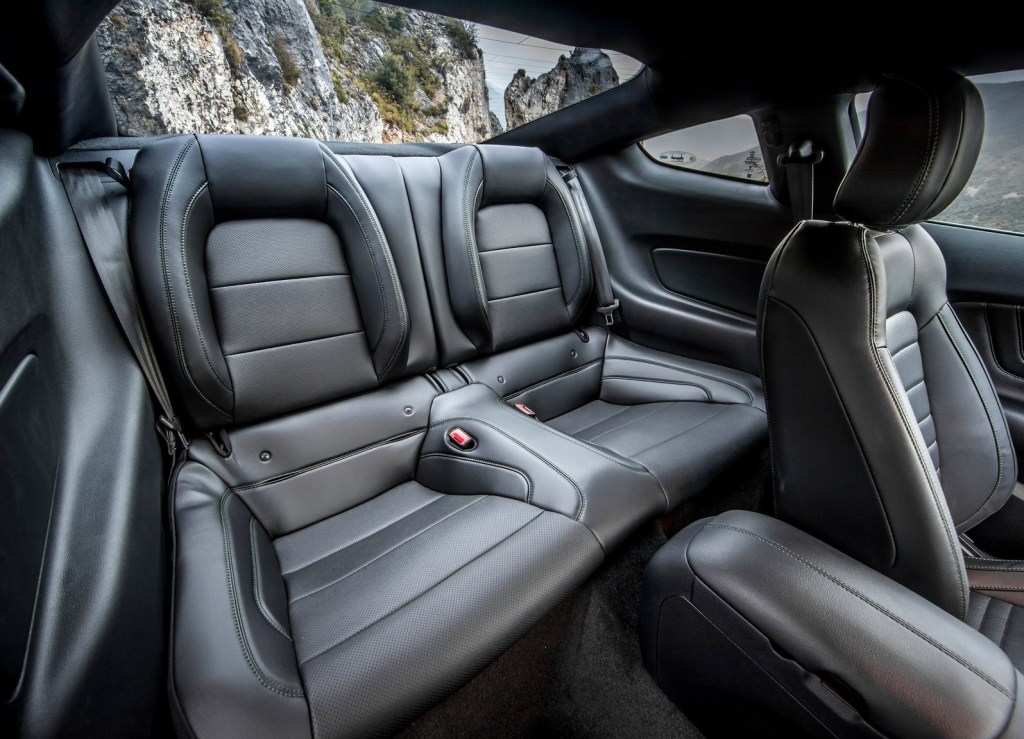 The rear black-leather seats of the 2019 Ford Mustang Bullitt
