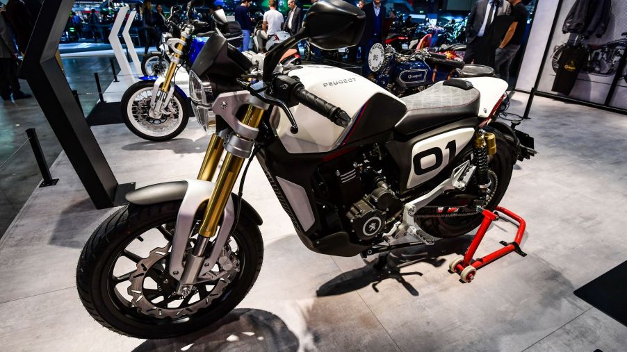 The 2019 Peugeot P2X Concept 300cc motorcycle at EICMA