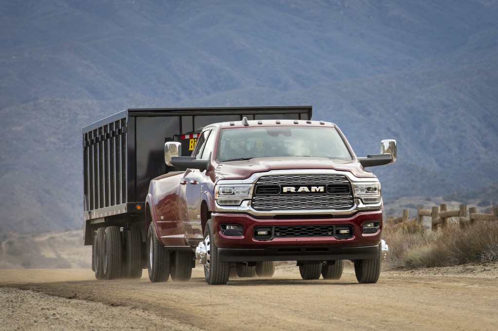 2019 Ram 3500 Heavy Duty Limited Crew Cab Dually hauling in the desert