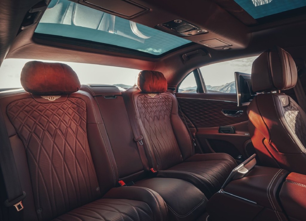 The 2020 Bentley Flying Spur's dark-brown quilted leather rear car seats