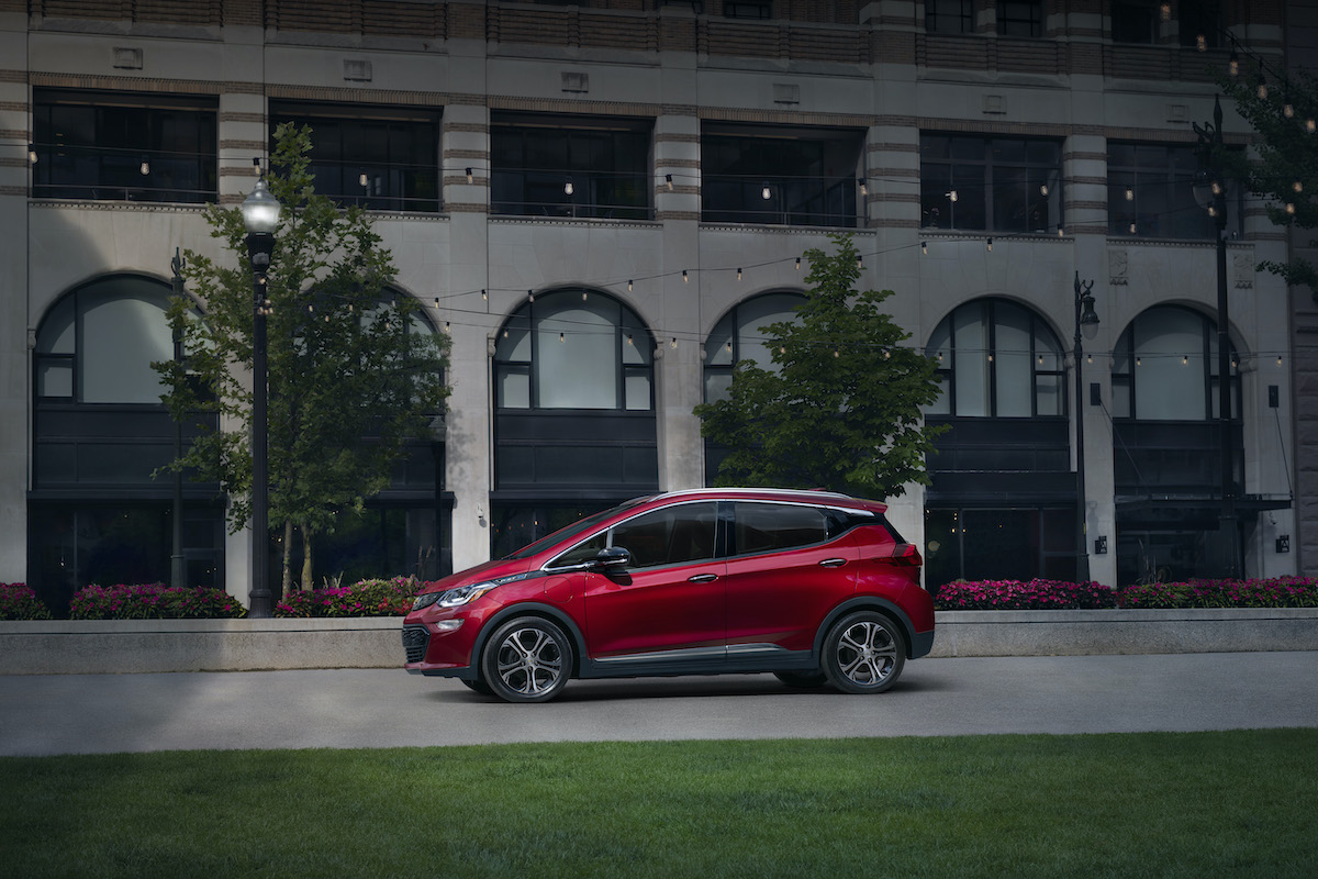 2020 Chevrolet Bolt EV parked in front of a building