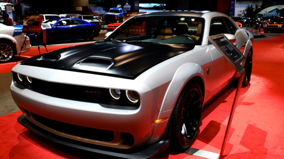 A 2020 Dodge Challenger on display at an auto show