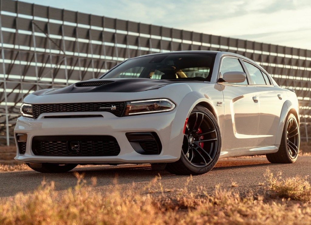 A white 2020 Dodge Charger Scat Pack Widebody