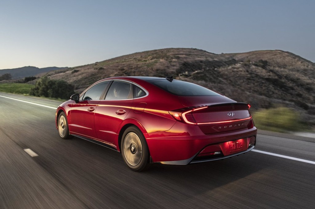 2020 Hyundai Sonata Hybrid driving through the mountain