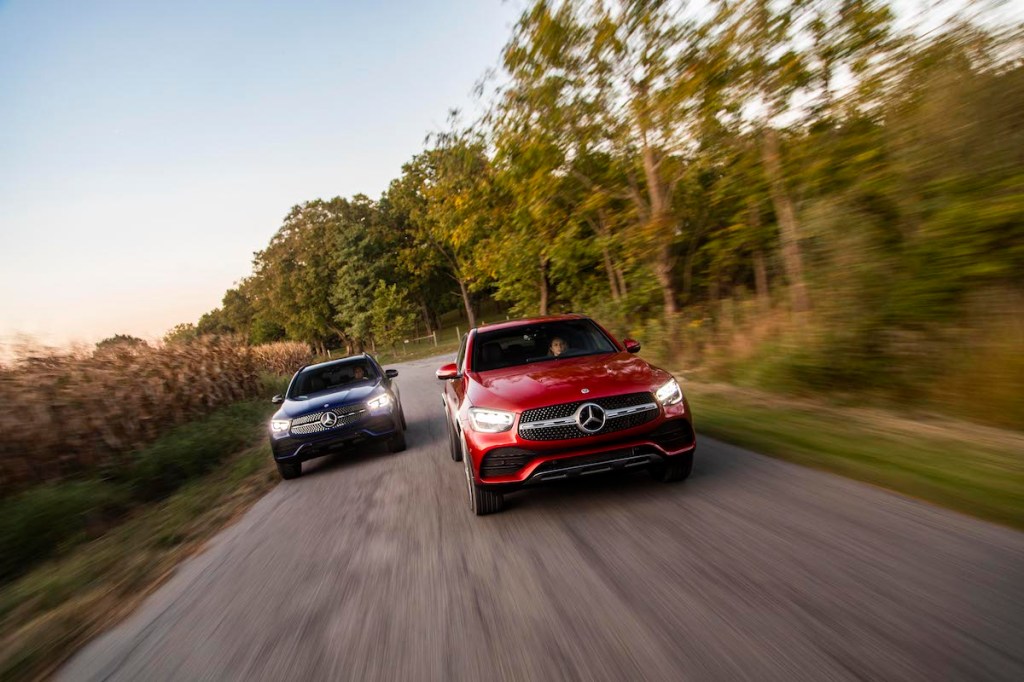2020 Mercedes-Benz GLC300 driving with another GLC300