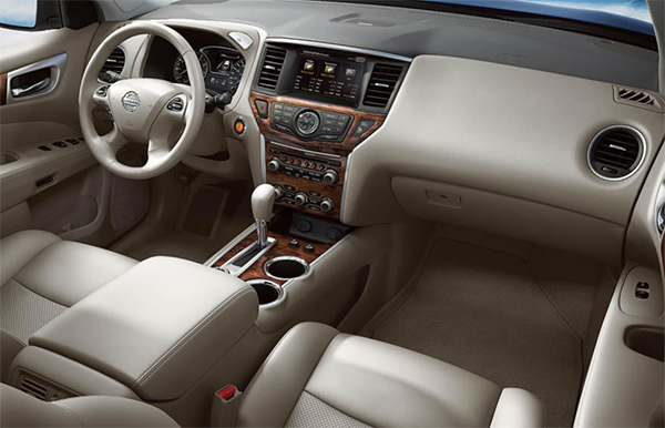 The 2020 Nissan has a comfy cabin but its brown trimmings look outdated.