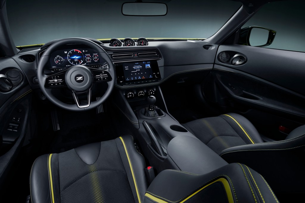 The yellow-striped 2020 Nissan Z Proto Concept interior