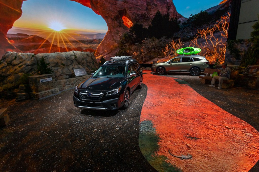 The 2020 Subaru Outback is seen in a U.S. National Park-themed display at AutoMobility LA