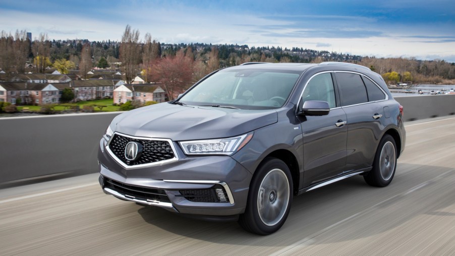 A gray 2020 MDX on the Track