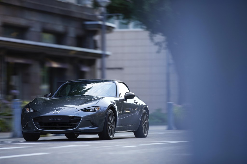 a gray 2020 Mazda mx-5 miata in the city