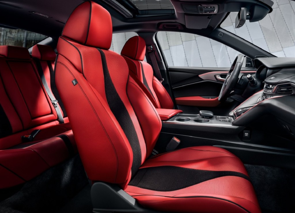 The red-leather-upholstered interior of the 2021 Acura TLX A-Spec