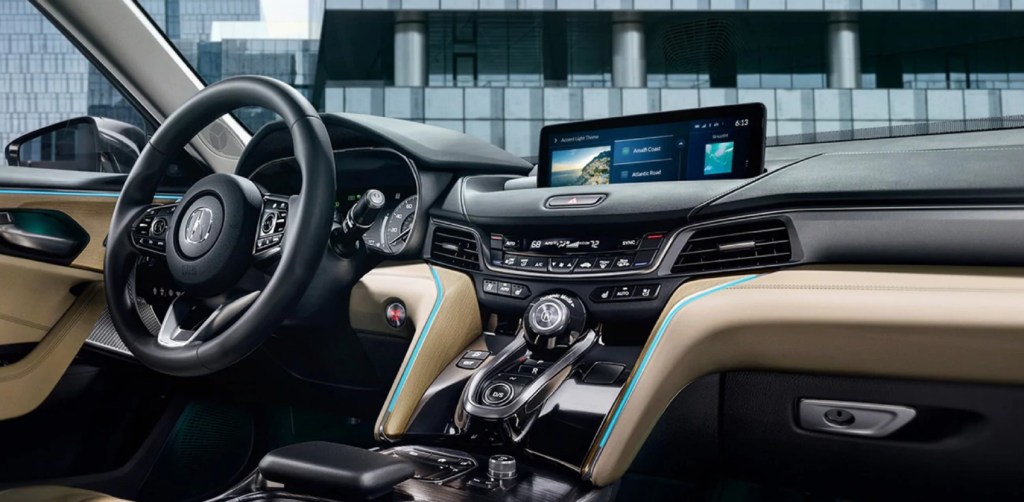 The 2021 Acura TLX Advance's interior with tan-colored leather