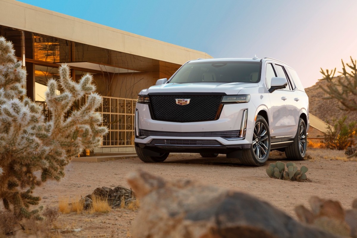 2021 Cadillac Escalade parked in a desert landscape with a cactus