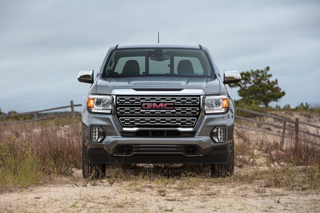 Front view 2021 GMC Canyon compact pickup truck