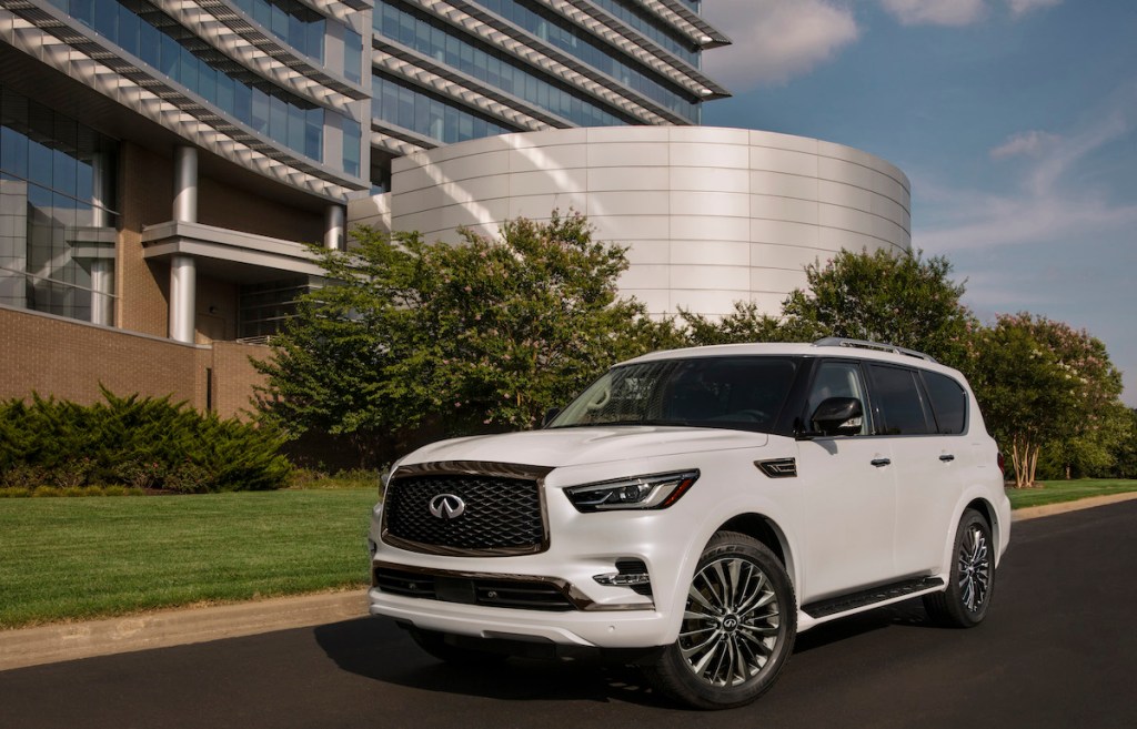2021 Infiniti QX80 outside of an office building