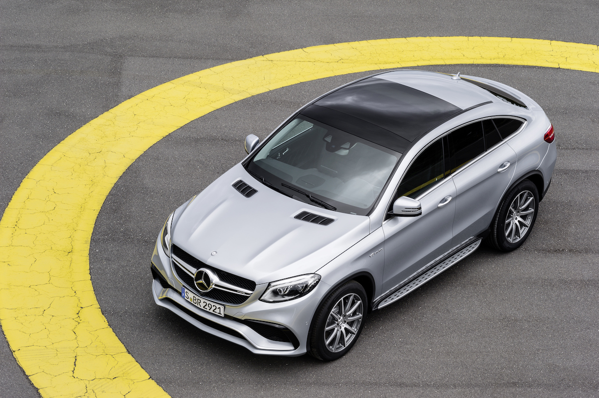 2021 Mercedes-AMG GLE 63 parked near a yellow curved line