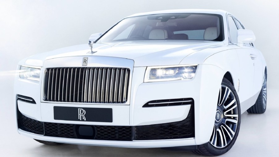 A white 2021 Rolls-Royce Ghost, the luxury brand's entry-level car