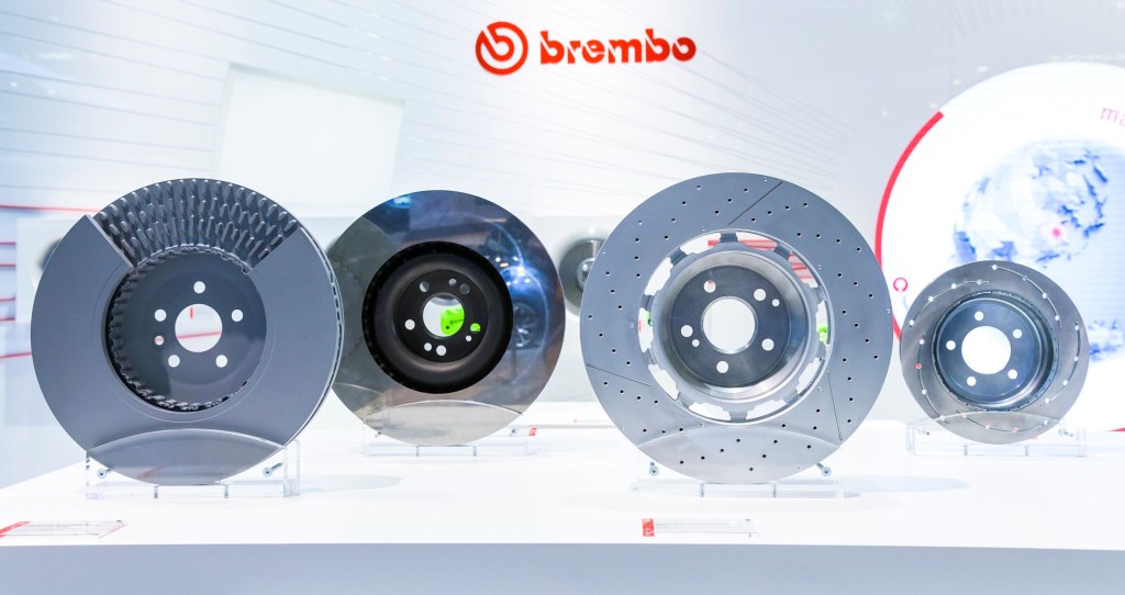 Vented, solid, and slotted-drilled Brembo brake rotors